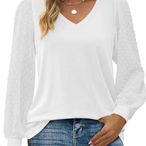 NWT Zeagoo White Top with Swiss Dot Sleeve